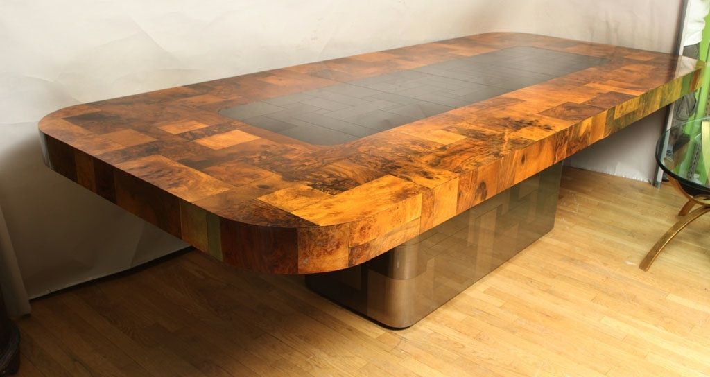 An American Dining Table with Burled Walnut Veneer by Paul Evans