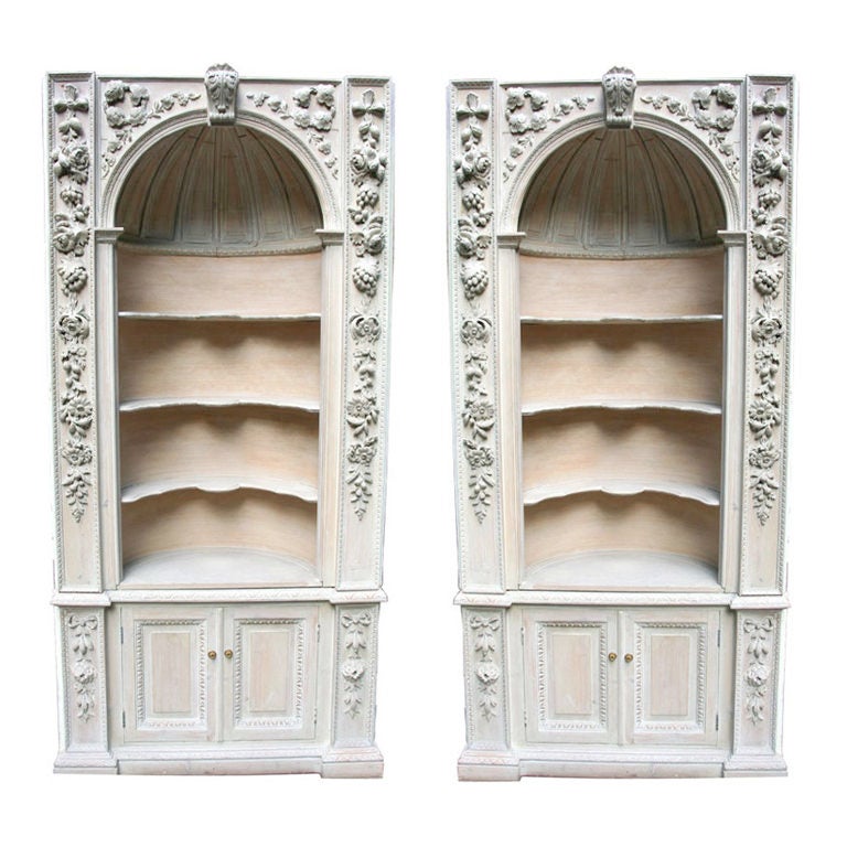 A Pair of Georgian Limed Pine Carved Cabinets