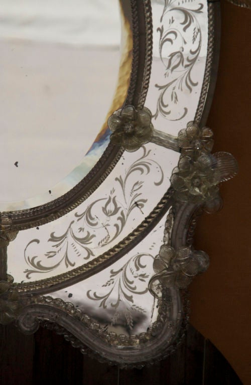 19th Century An Italian Rococo Venetian Glass Mirror with Murano Elements