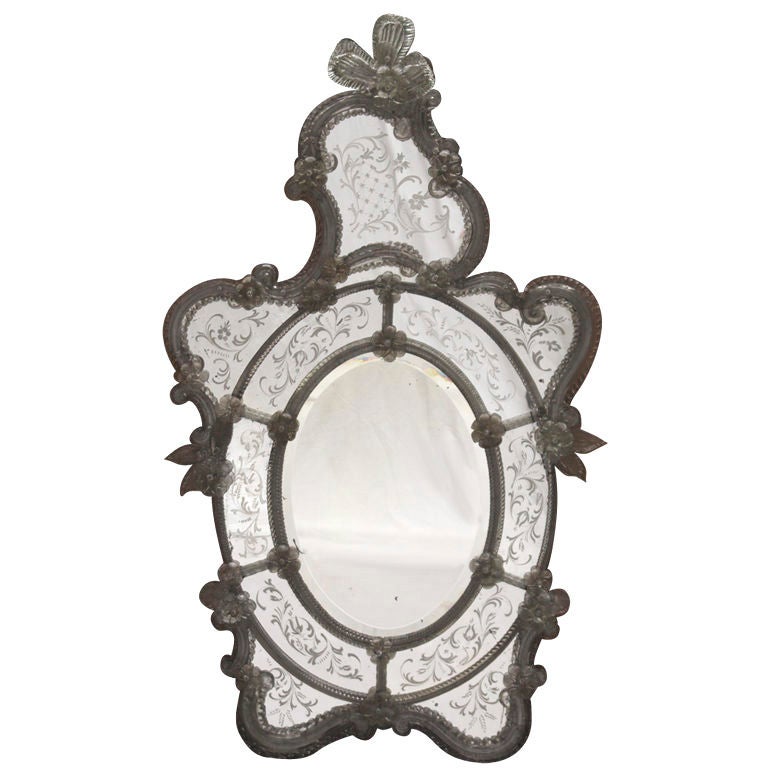 An Italian Rococo Venetian Glass Mirror with Murano Elements