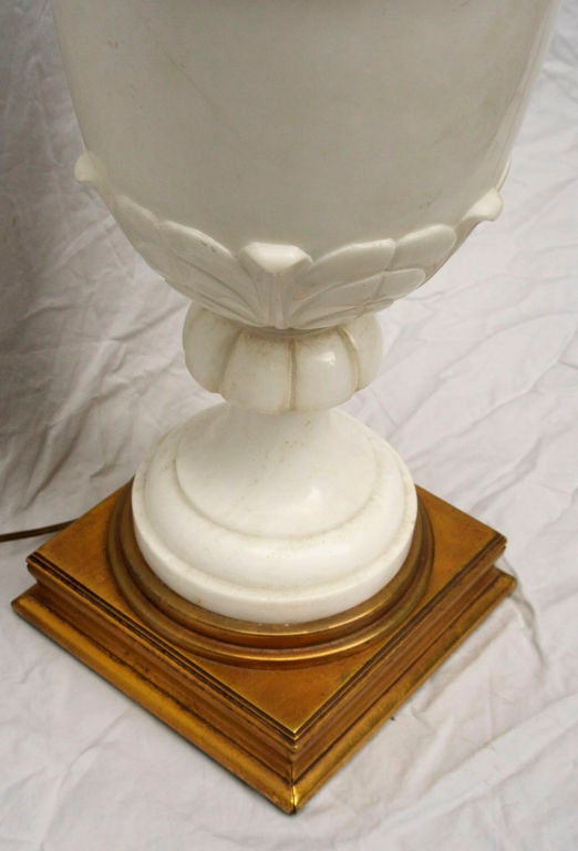 A Pair of Large Scale White Carved Alabaster Lamps