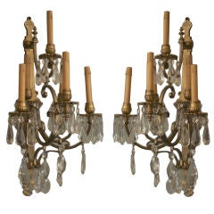 Antique A Pair of 3 Tiered French Louis XVI Style 6 Light Wall Sconces