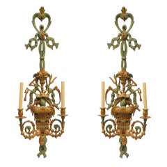 Vintage A Pair of French Louis XVI Style 2 Light Wall Sconces