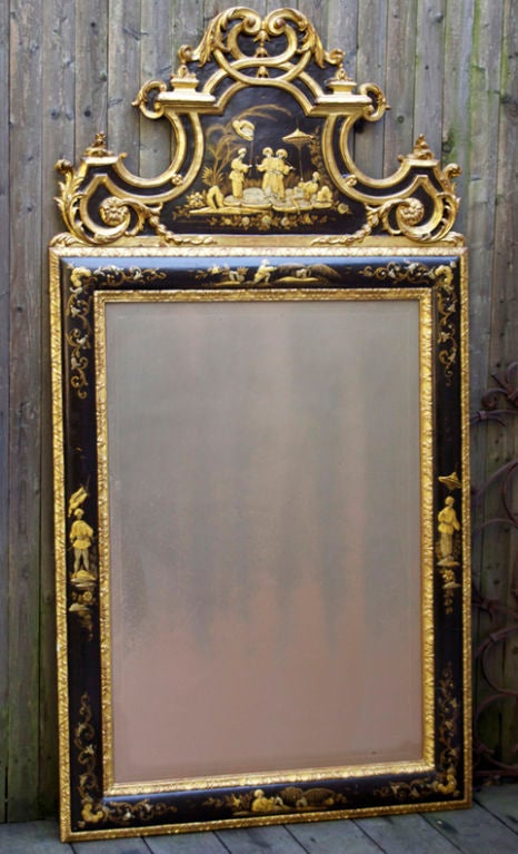 A Regence Style Mirror with Handpainted Chinoiserie Scene