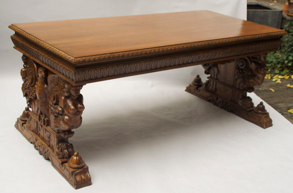 An Italian Walnut Renaissance Style Library Table