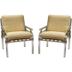 A Pair of Signed American Lucite and Chrome Open Arm Chairs