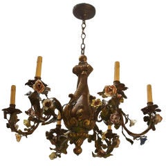 Antique An Italian 6 Light Chandelier with Polychrome Porcelain Flowers