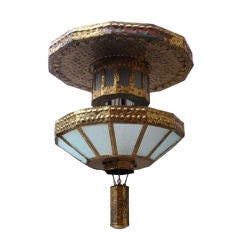 An Arts and Crafts Period Repousse Brass Ceiling Fixture