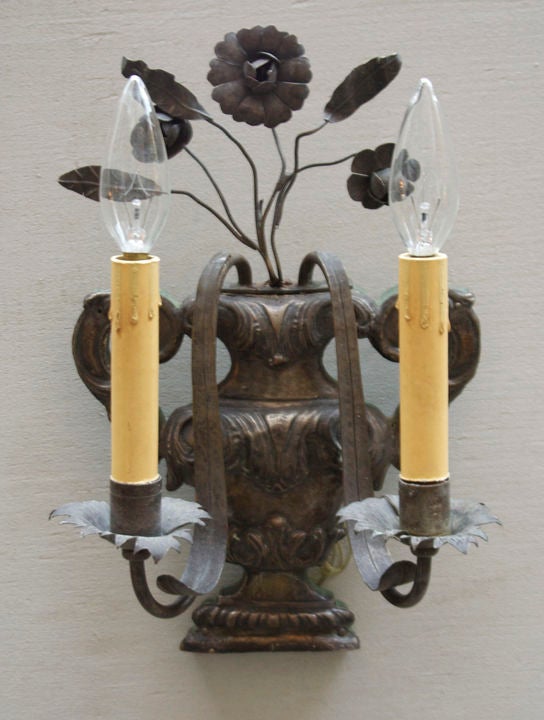 A Pair of Italian Baroque Style 2 Light Wall Sconces