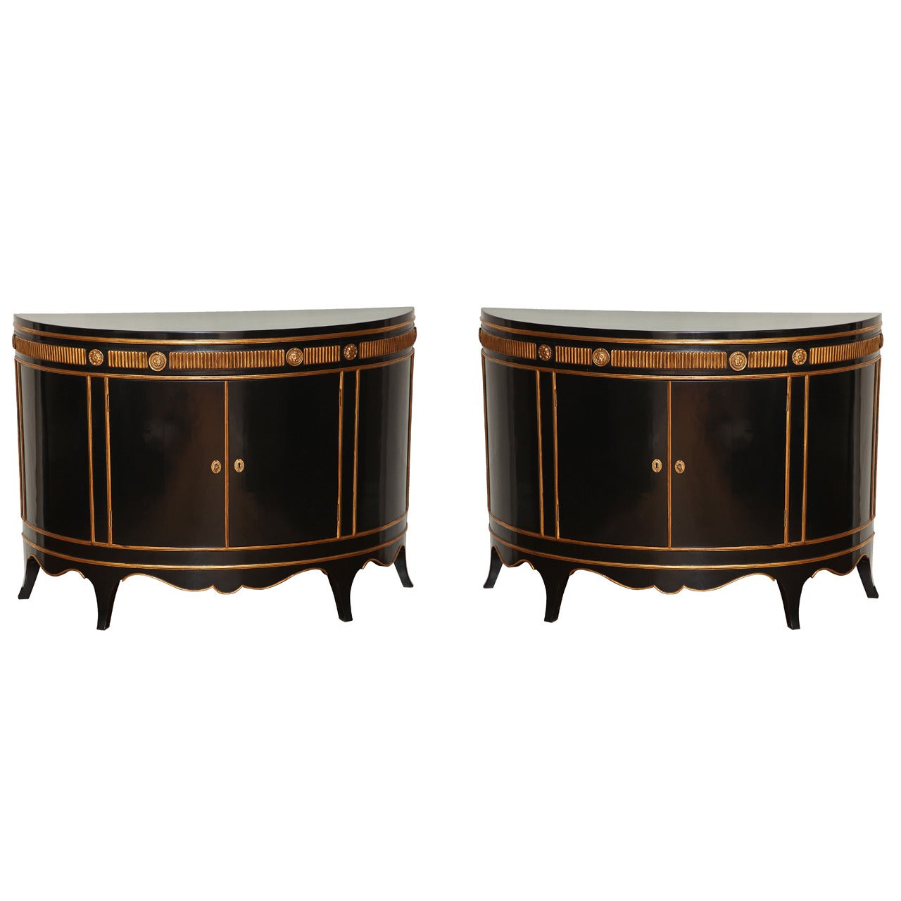 Pair of English George III Style Demilune Cabinets