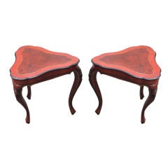 A Pair of Triangular Red Tortoise Shell Olive Wood Side Tables