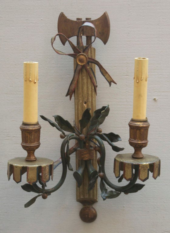 A Pair of Italian Directoire Style 2 Light Wall Sconces