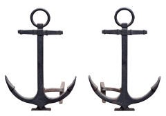 A Pair of Large Scale Forged Iron Anchor Motif Andirons
