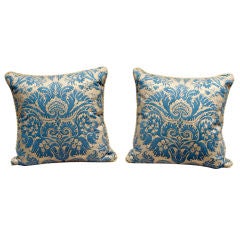 Retro A Pair of 1950's Blue Fortuny Fabric Cushions
