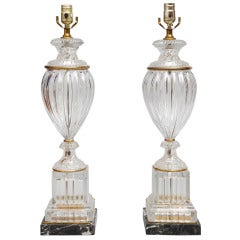 A Pair of Baccarat Style Crystal Vase Shaped Table Lamps