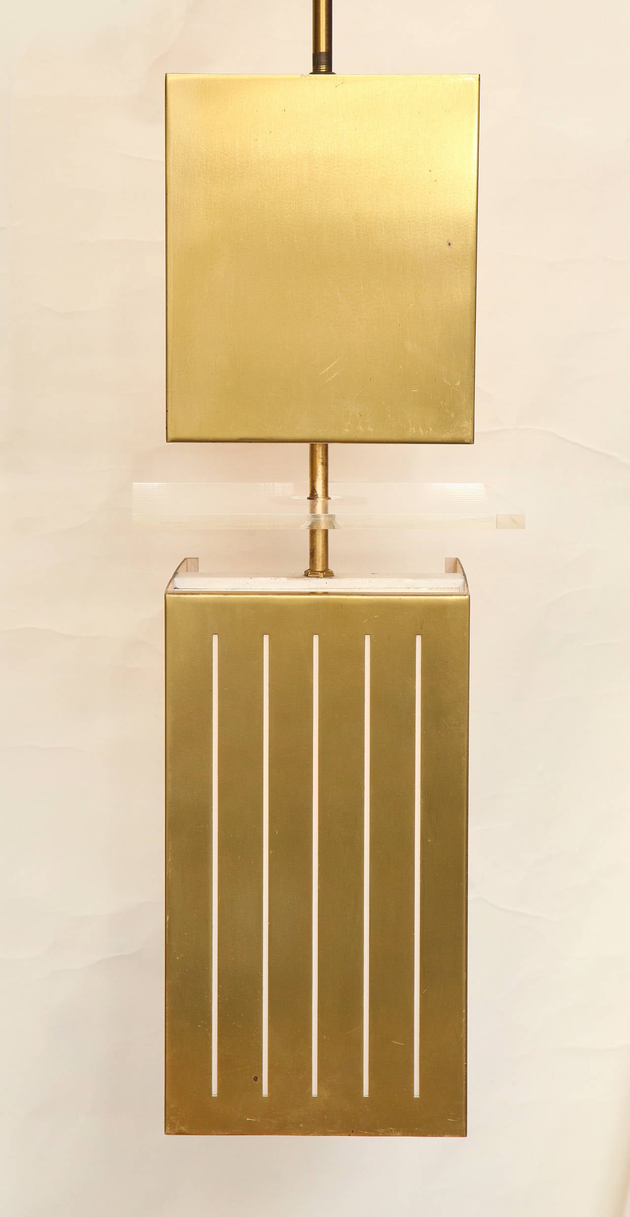 Pair of Mid-Century Bronze Square Pendant Lights In Good Condition In New York, NY