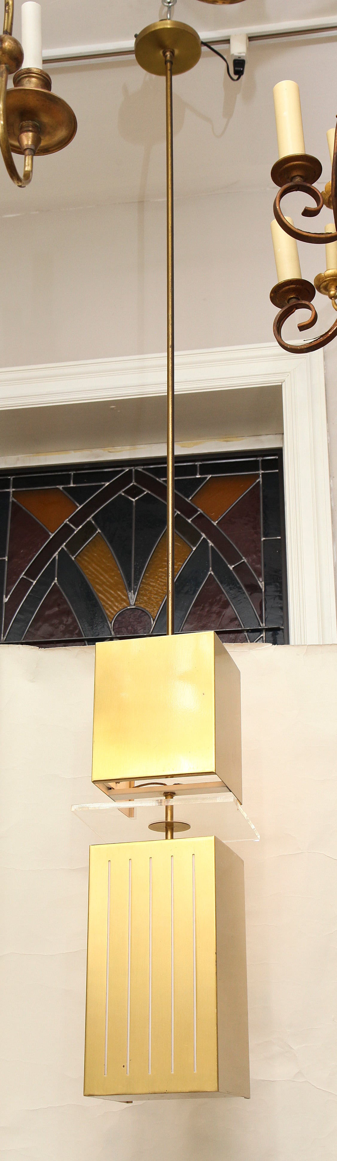Pair of Mid-Century Bronze Square Pendant Lights 5