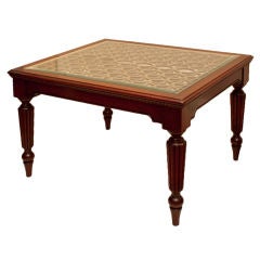 A Mahogany Side Table with Inset Bronze Grill Below Glass Top