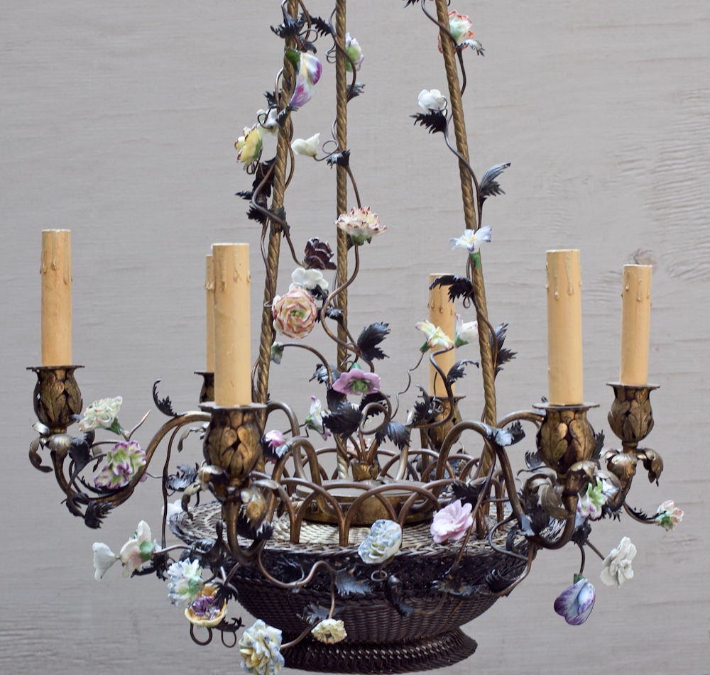 A French Chandelier in the Form of a finely woven Basket at 1stdibs