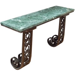 A French Art Deco Forged And Cast Iron Wall Mounted Console Table.