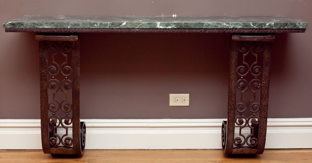 Mid-20th Century A French Art Deco Forged And Cast Iron Wall Mounted Console Table.