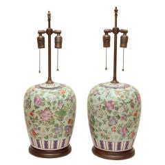 A Pair of Chinese Vases Mounted as Lamps