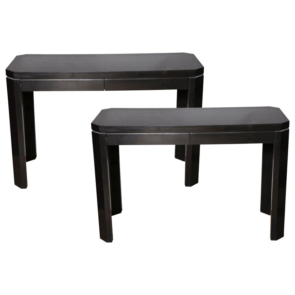 A Pair of Jules Wabbes Lacquered Console Tables