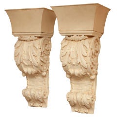A Pair of Carved Wood White Painted Classical Wall Brackets