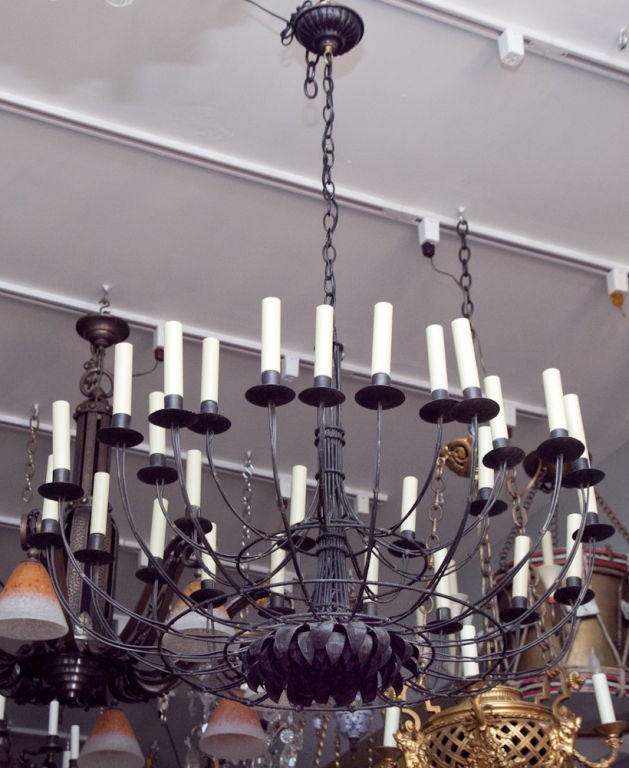 A 27 Light 2 Tiered Chandelier with Tole Sunflower on Underside