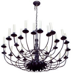 Vintage A 27 Light 2 Tiered Chandelier with Tole Sunflower on Underside