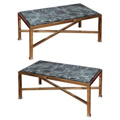 A Pair of Rectangular Low Tables with Inset Green Marble Tops