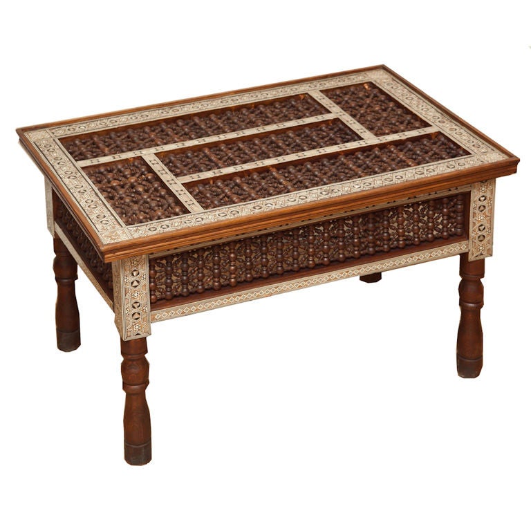 A Rectangular Syrian Low Table with Open Fretwork Top and Sides