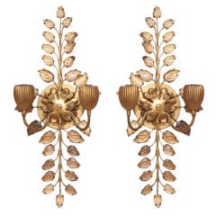 A Pair of Bagues Wall Sconces with Cut Crystal Branches