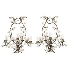 Pair of French Louis XV Style Three-Light Tole Wall Sconces 12