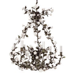 A French Louis Xv Style Cage Form 6 Light Tole Chandelier
