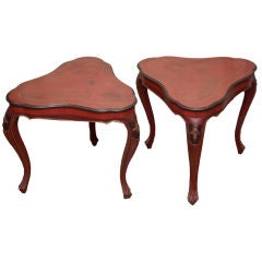 A Pair of Italian Red Tortoise Shell Olive Wood Side Tables