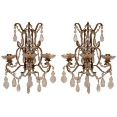 A Pair of Italian Metal Wall Sconces with Beaded Frames
