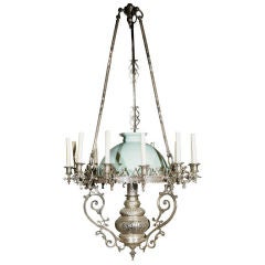 Antique A 13 Light French Nickel Plated Bronze Suspension Lamp
