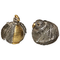 Pair of Bustamante Mixed Metal Bird Sculptures