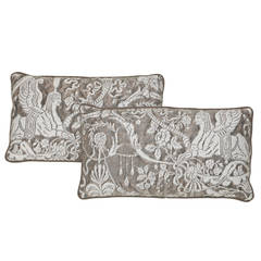 A Pair of Lumbar Fortuny Fabric Cushions in the Sfingi Pattern 8
