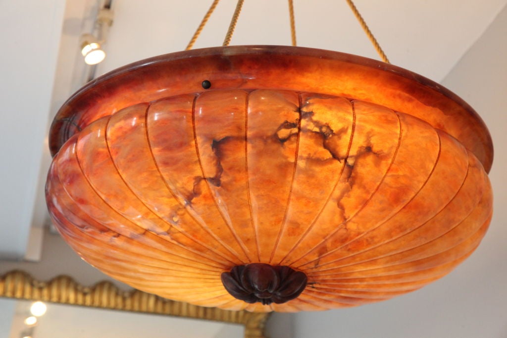 A Large Scale Italian Carved Alabaster Ceiling Fixture