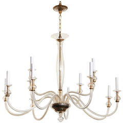 Two-Tier, 12-Light Italian Murano Clear Glass Chandelier