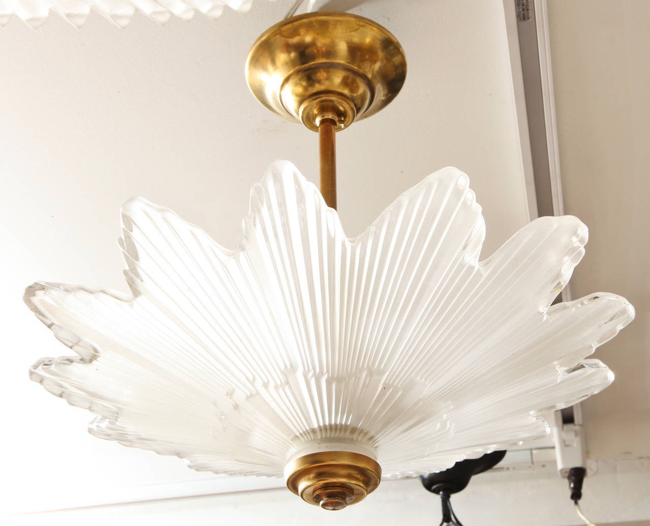 Caldwell Scalloped Edged Glass Sunburst Ceiling Light In Excellent Condition In New York, NY
