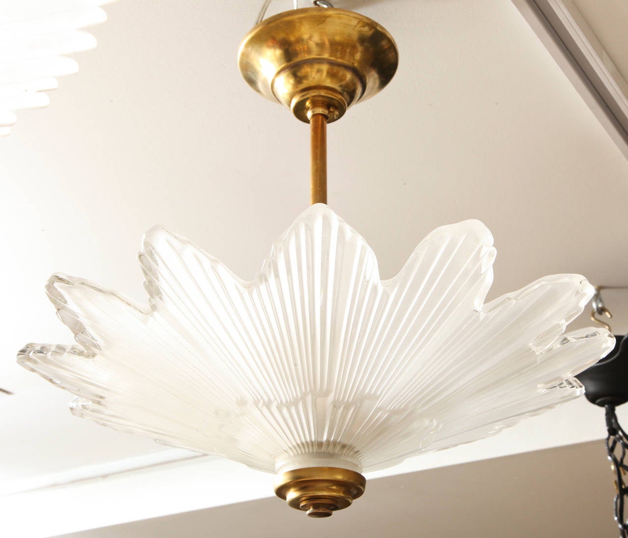 Mid-20th Century Caldwell Scalloped Edged Glass Sunburst Ceiling Light