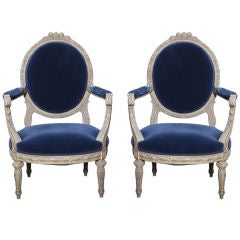 A Pair Of French Louis XVI Style Open Arm Chairs