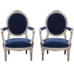 A Pair Of French Louis XVI Style Open Arm Chairs