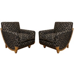 A Pair of French Art Deco Bergeres with Fully Upholstered Frames