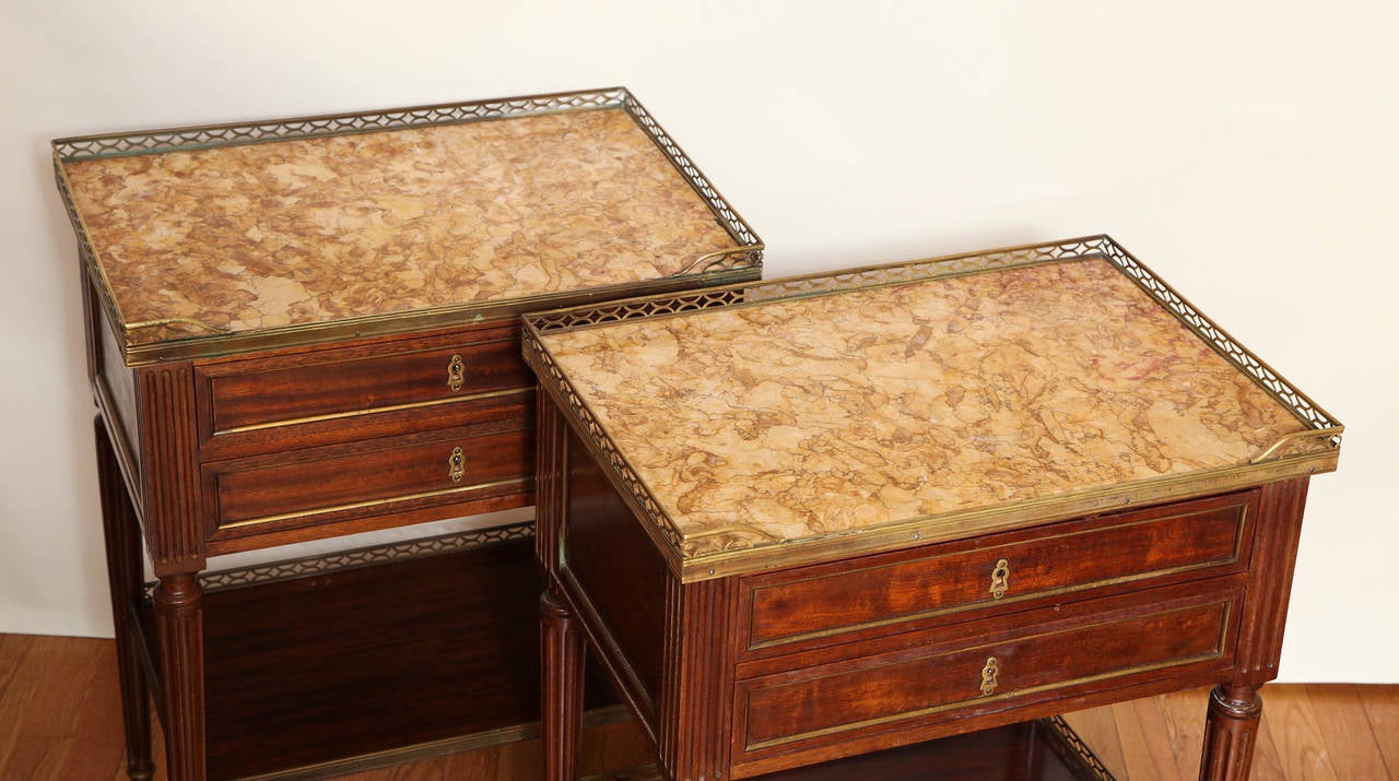 A Pair of French Louis XVI Style Two Drawer Bed Side Tables 1