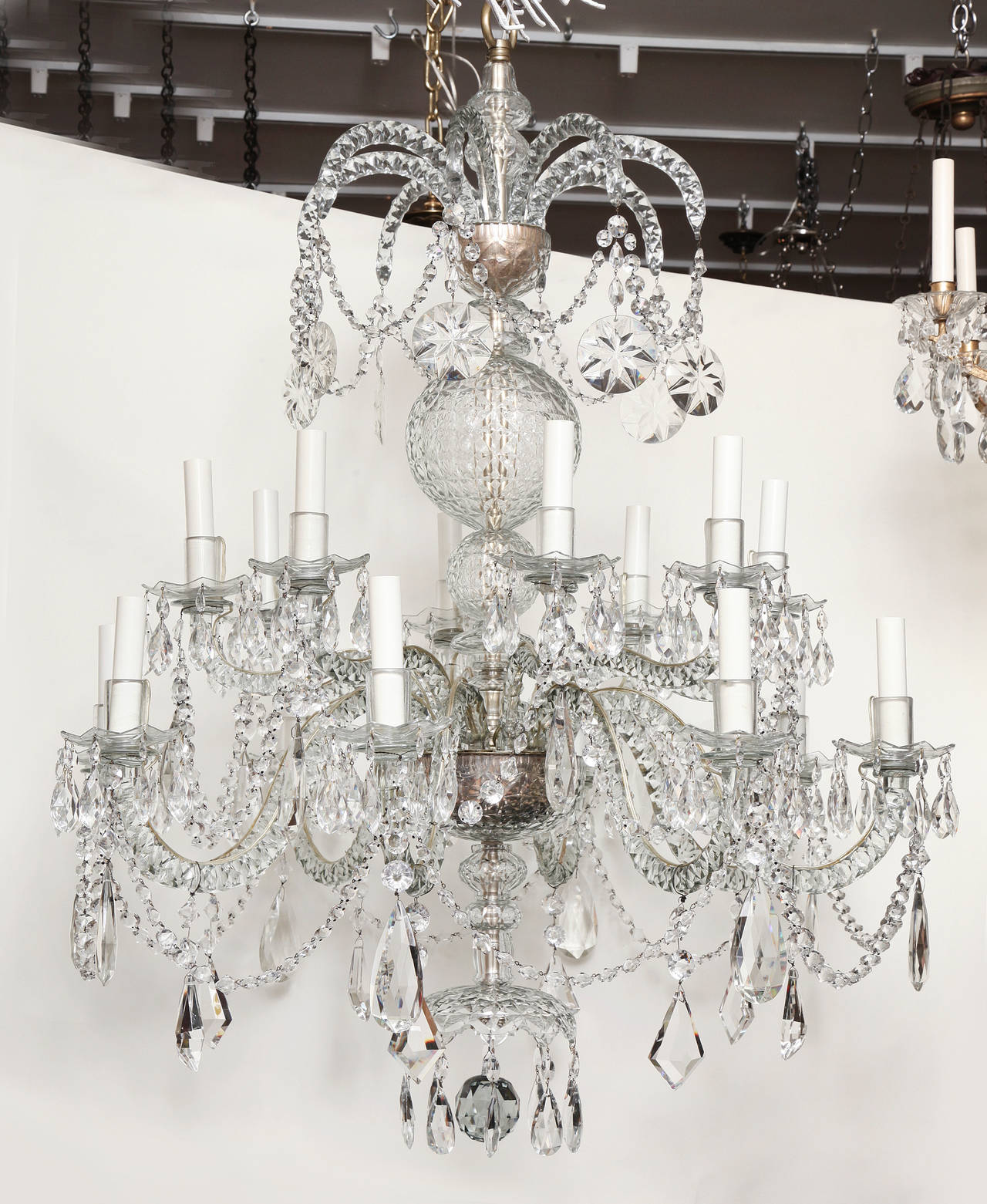 Rare 16Light, TwoTier English II Style Cut Crystal Chandelier