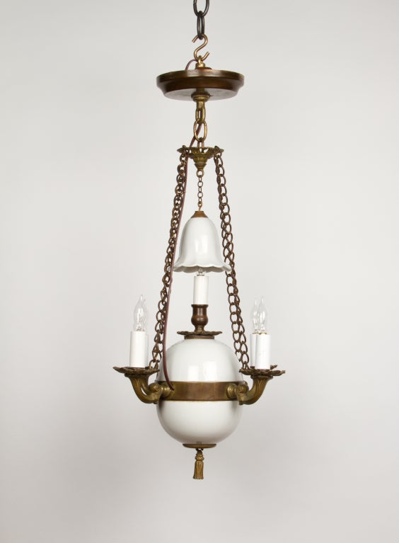 A Four Light French White Opaline Glass Ceiling Light